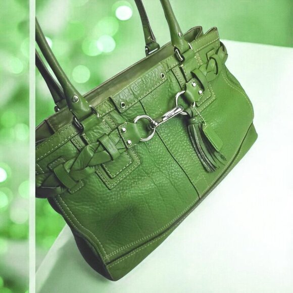 COACH Hampton Pebble Green Leather Satchel - Picture 3 of 15